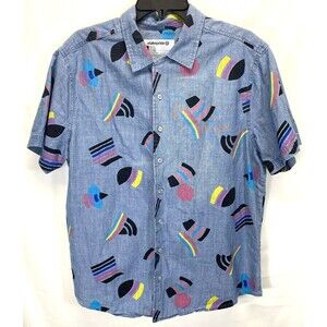 🌈 Take Pride Glitter Button Up Shirt Large Blue Short Sleeve Rainbow RN17730